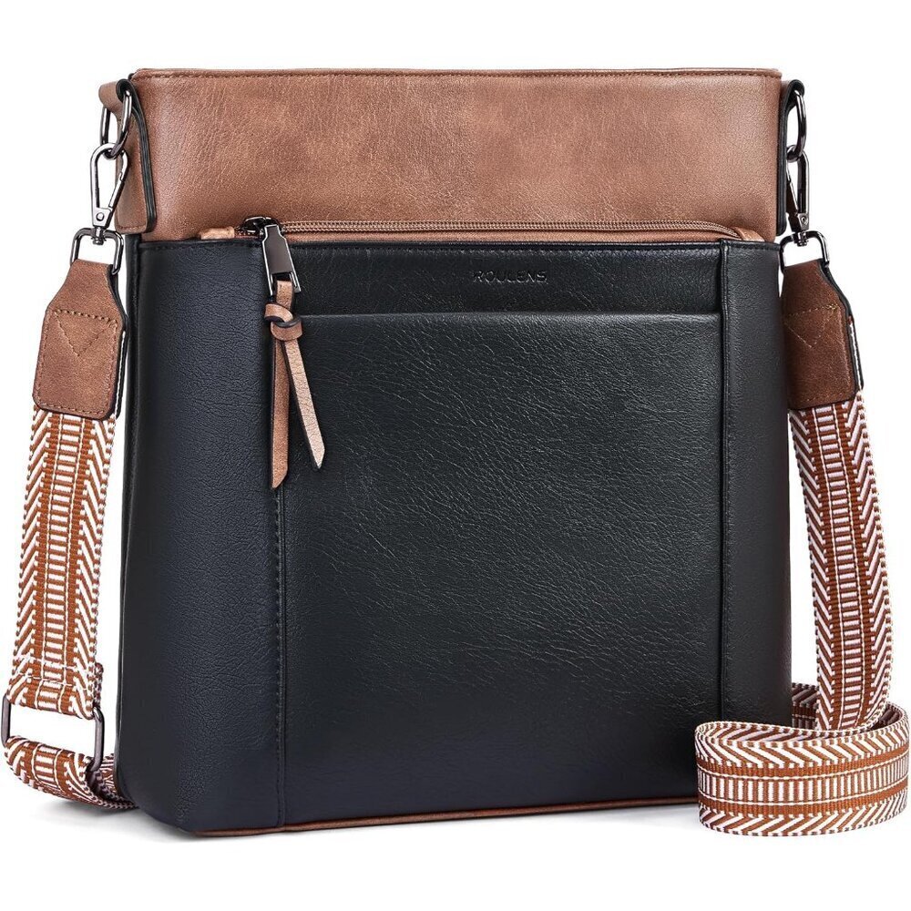 Leather Crossbody Bag Medium Travel Purse Women with 4 Card Slots Black